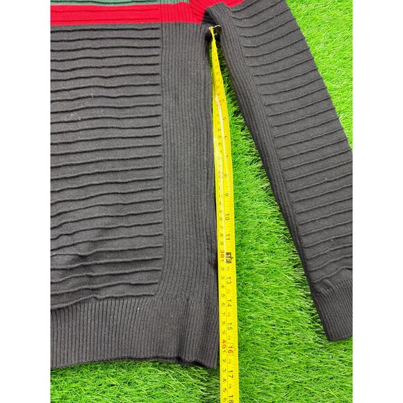 TM Exposure Mens Sweater Size M Black Red Green Stripe Ribbed Knit Long Sleeve - Picture 8 of 11